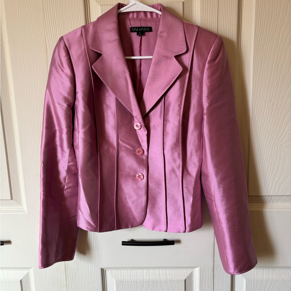 TAHARI Pink Two Piece Jacket and Skirt Suit Set